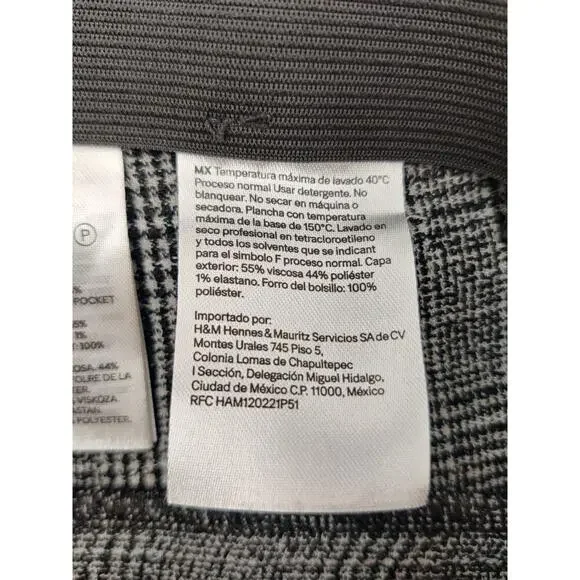 H&M Womens Plaid Trousers Size 12 Black White Houndstooth Elastic Waist - Picture 6 of 10